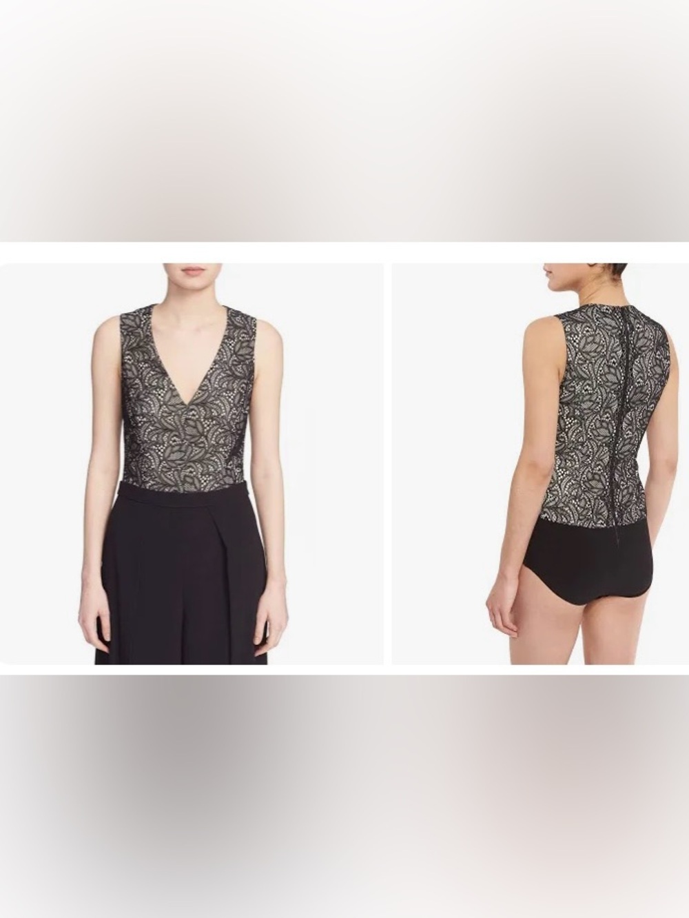 Alice + Olivia Black Lace V-Neck Sleeveless Bodysuit Top size XS A&O romantic